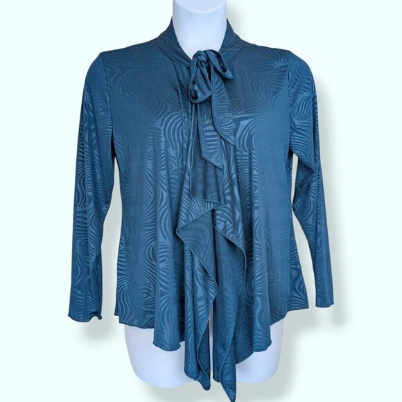 🍁V. Marallis Collection Turquoise Swirly Front Tie Sweater - Picture 4 of 9